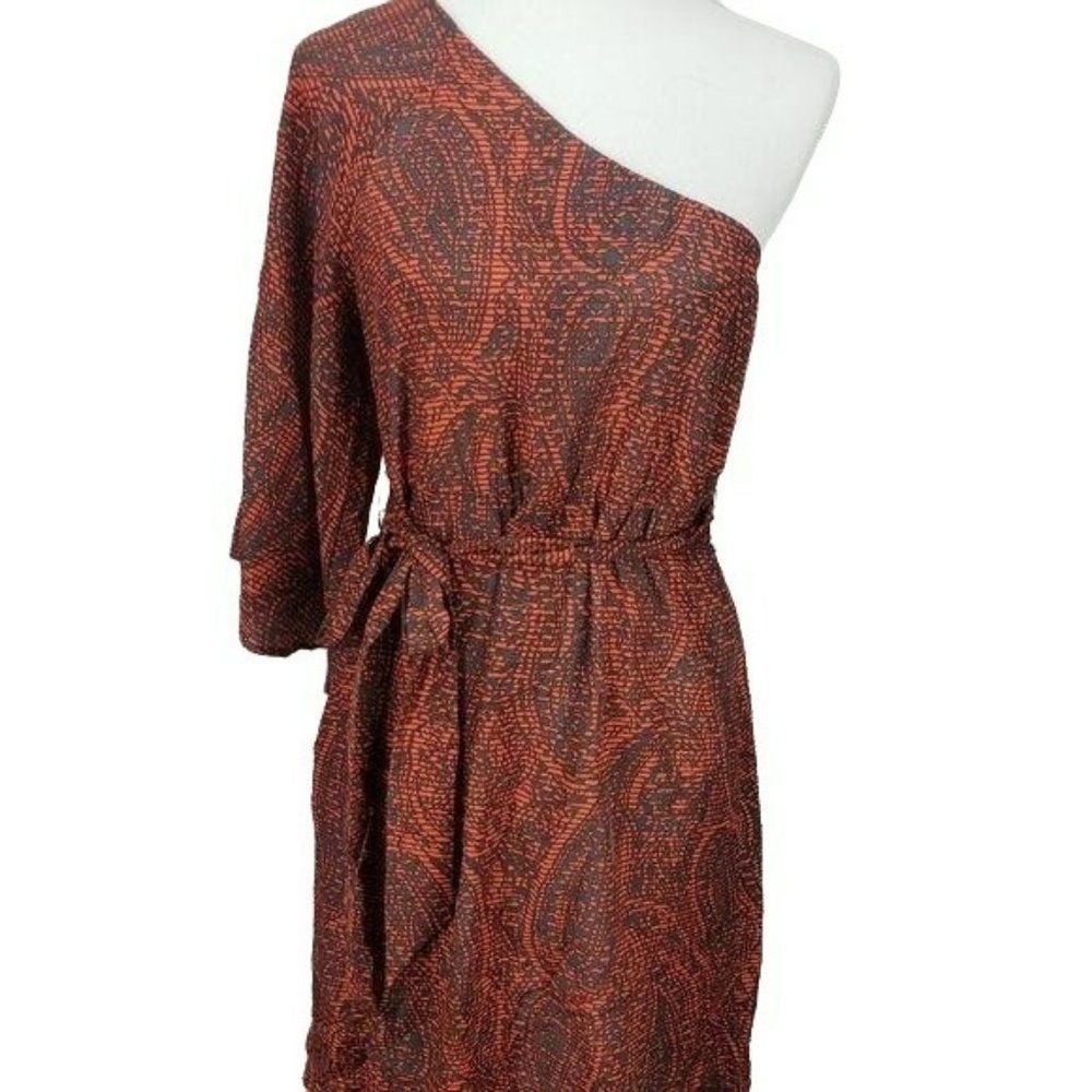 Hot & Delicious Women's Orange Paisley One Shoulder Midi Dress Size Medium